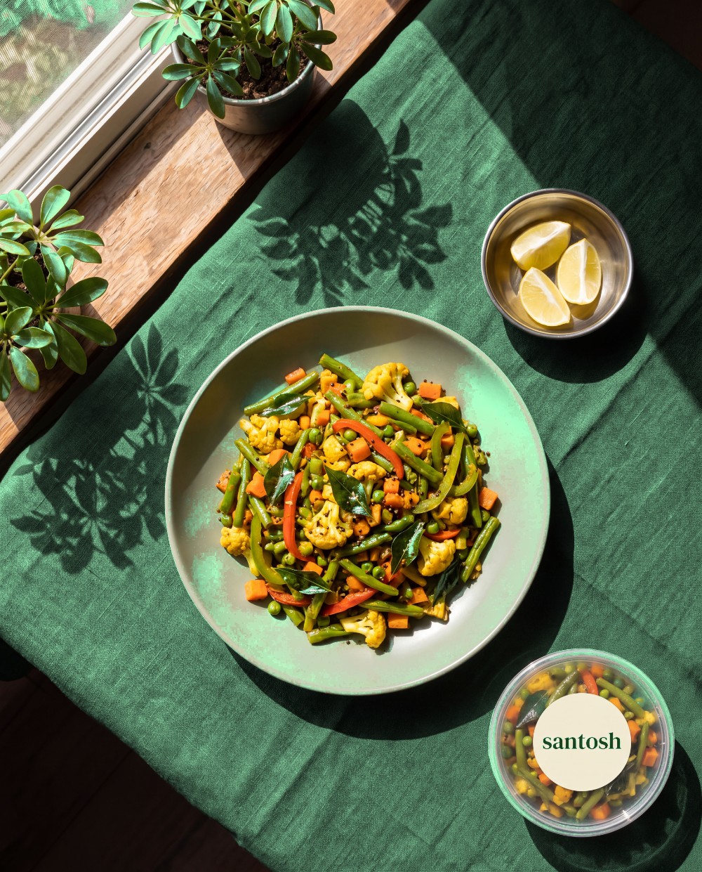 Mix veg sabzi on a sunlit table